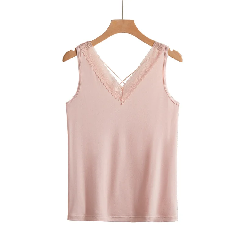 

Women Loose Vest Sexy Women Tops V-Neck Lace Knit Camisole Fashion Girls Spring Summer White T-Shirt Sleeveless Shirt