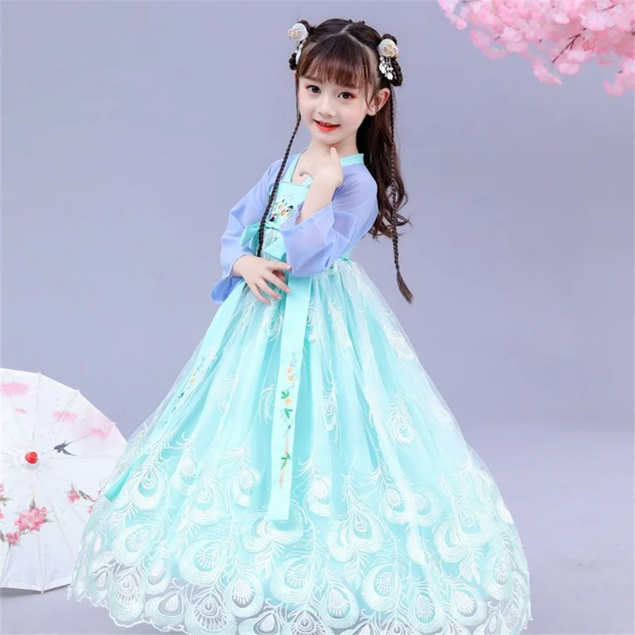 Платье Hanfu для маленьких девочек Детский новогодний костюм китайский старинный