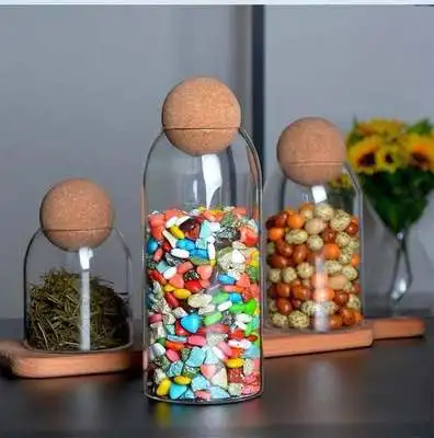 

Household Storage Organizer Clear Practical Wood Cork Glass Storage Bottle Bean Coffe Cork Stopper Glass Jar Can