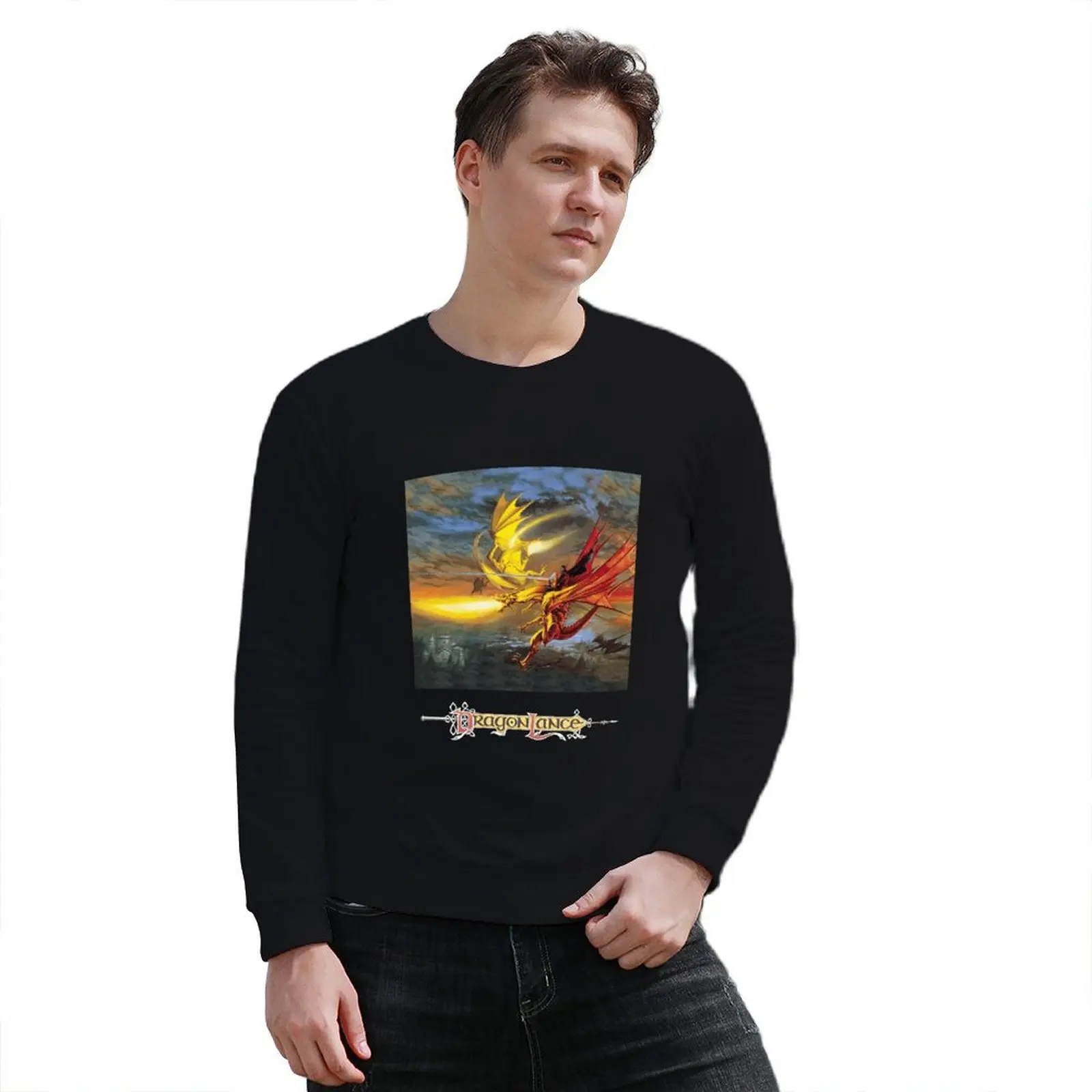 Oeuvre de DragonLance Legend of Huma. Классический пуловер с капюшоном осенняя куртка мужская