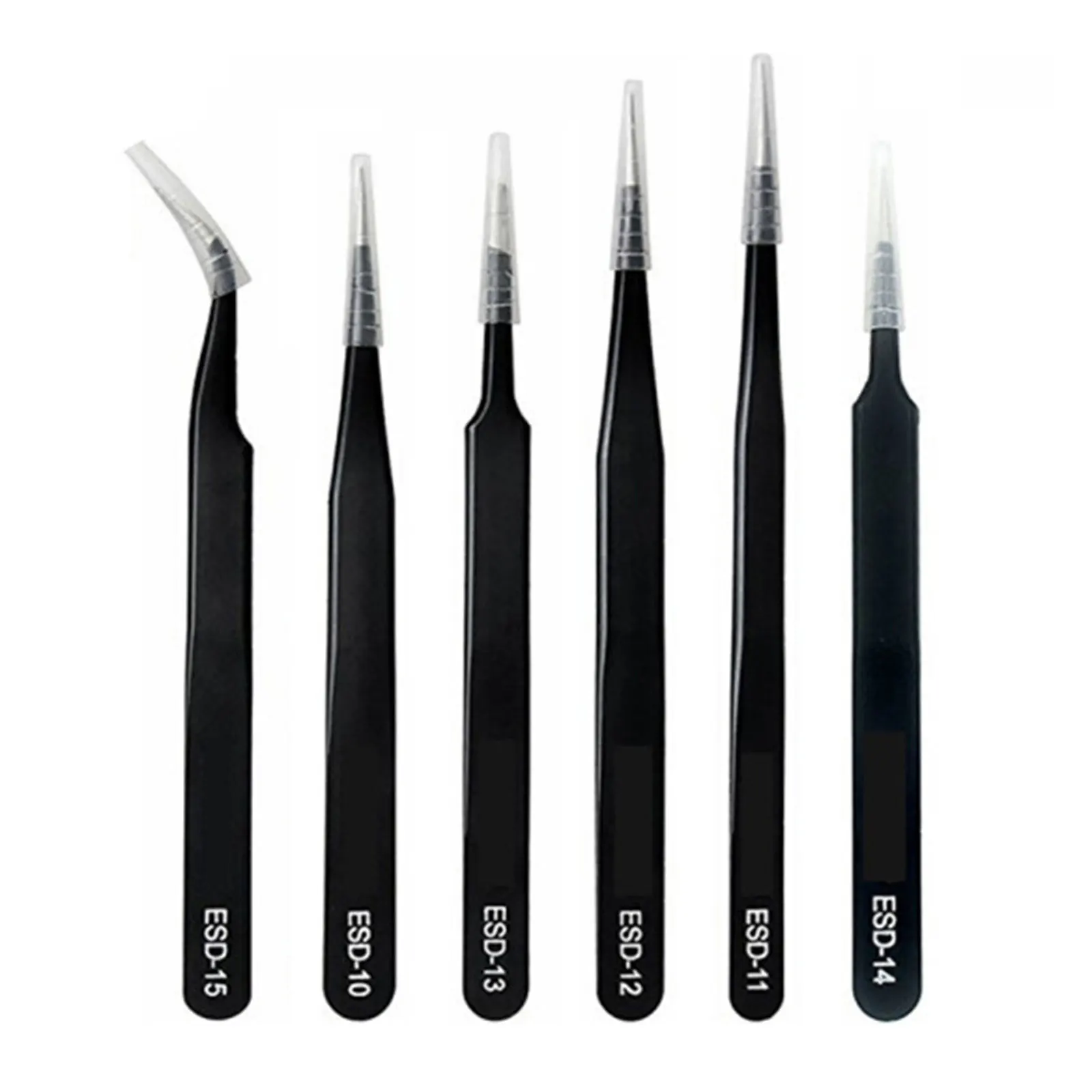 

6Pcs/set Eyelash Tweezers Tools Kit ESD Precision Antistatic Tip Curved Straight Multifunctional Stainless Steel Repair Tool