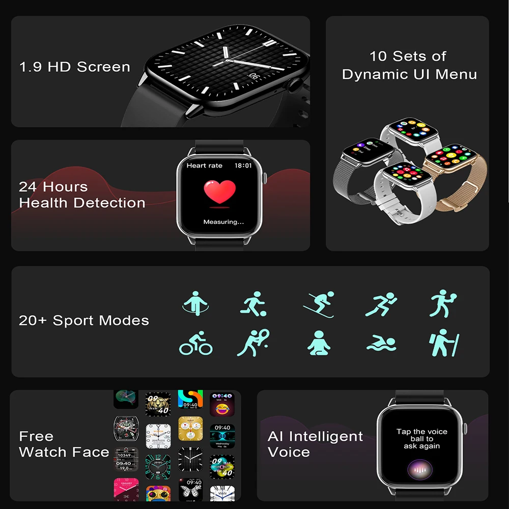 Умные часы C60 VS HD11 1 9 дюйма с полным экраном Bluetooth телефон пульс монитор сна NFC