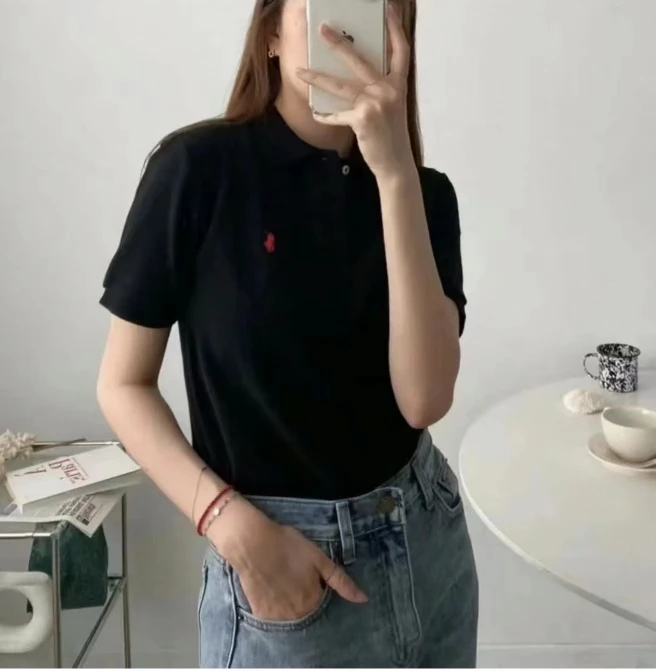 Корейская рубашка-поло sle Pony Paul женская футболка с отложным воротником и коротким