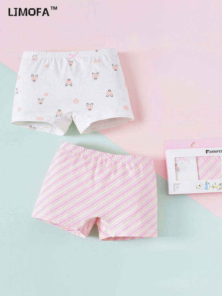 

LJMOFA 2pcs Girls Pink Stripes Briefs Cotton Underwear for Teenage Kids Breathable Soft Cartoon Underpants Florals Boxers B157