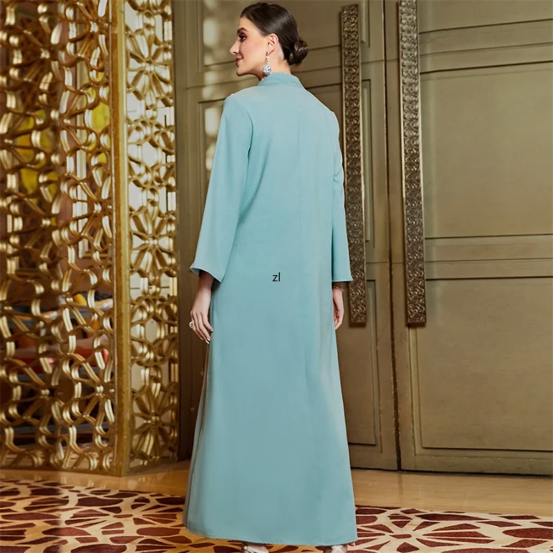 Handstitched Rhinestone Beaded Arabic Robe Vintage Ethnic Moroccan Kaftan Dubai Abaya Dress Ramadan Eid-al-Adha 2023 Party Wears