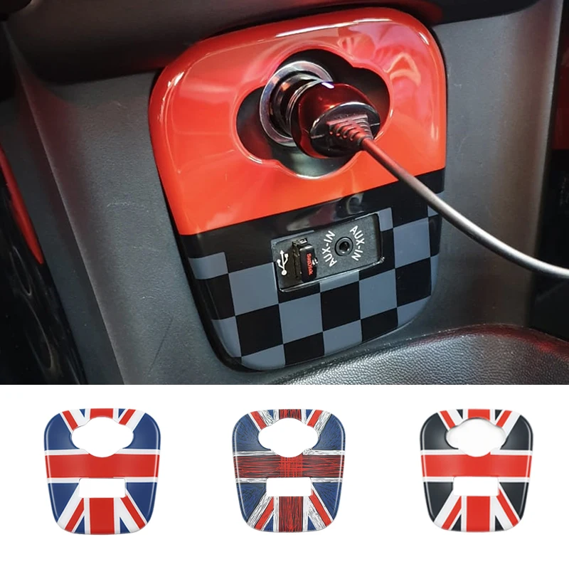 

For M Coope r S J C W F 55 F 56 Auto-Styling Accessories Union Jack Car Cigarette Lighter USB AUX Panel Trim Cover Case Sticker