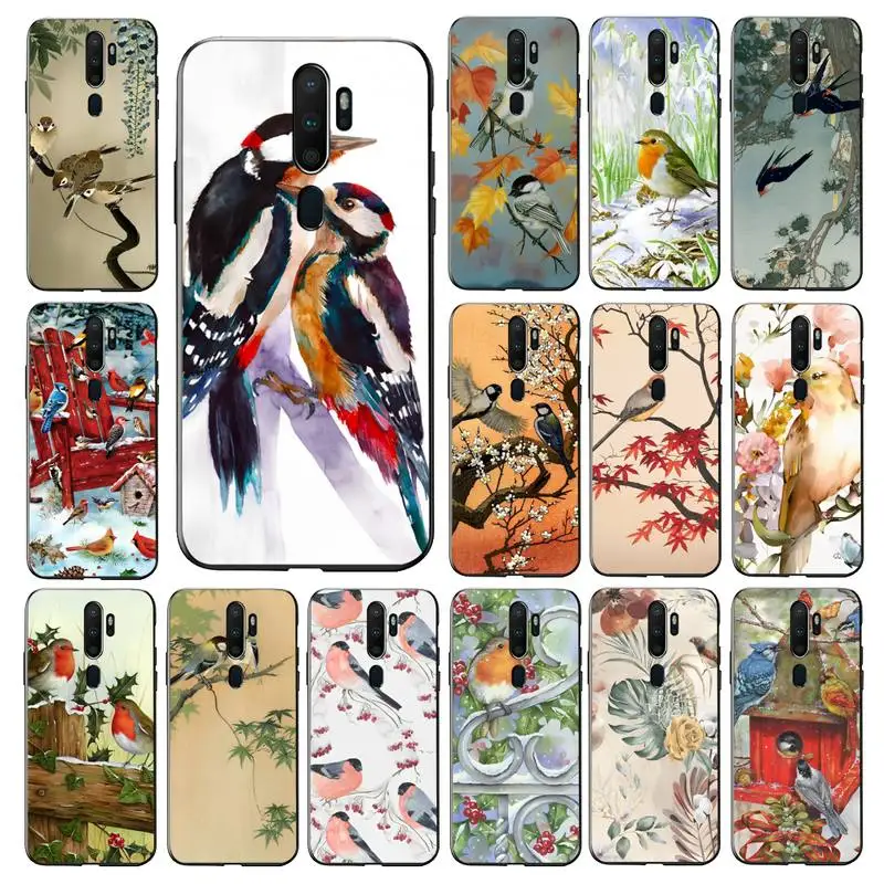

Birds Watercolor Painted Pattern Phone Case for Vivo Y91C Y11 17 19 17 67 81 Oppo A9 2020 Realme c3