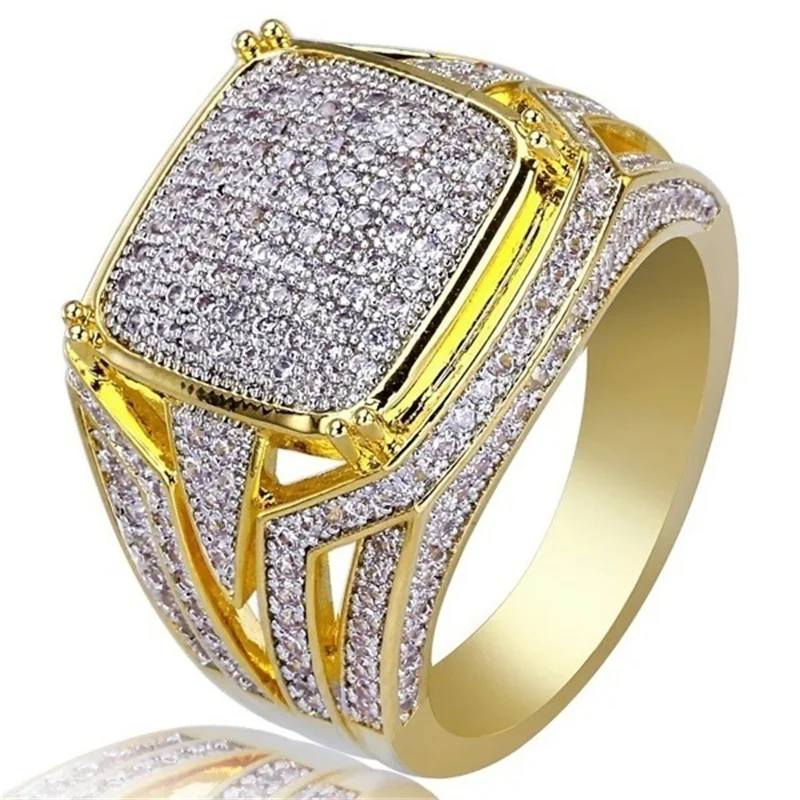 

Exquisite Qualities Gold Colors Rings for Men Trendy Metal Inlaid White Stone Wedding Engagement Jewelry