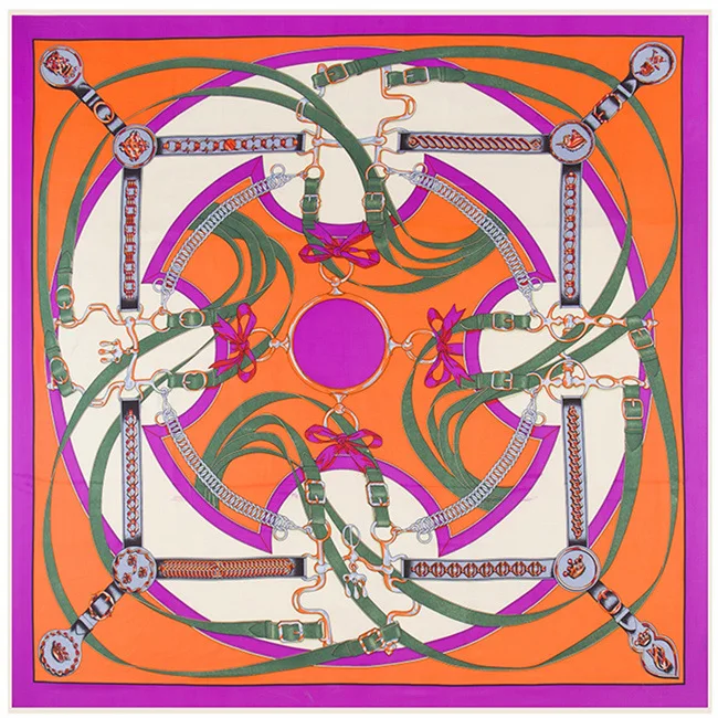 

100% Silk Scarf Women Spain Melt Print Stoles Bandana Female Beach Shawl & Wraps Large Foulard Square Scarves 130*130