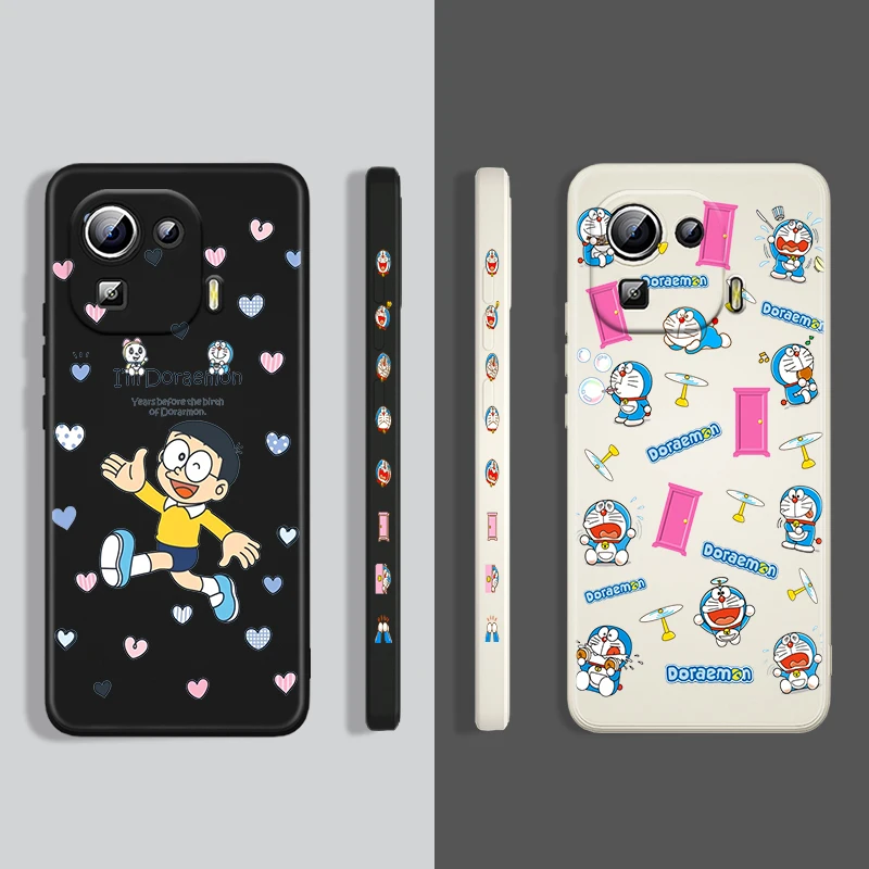 

Anime Cute Doraemon Case For Xiaomi Mi 12 11 11i 10 10S 9 6 Ultra Lite Pro SE Silicone Liquid Left Rope Phone Cover Coque Capa