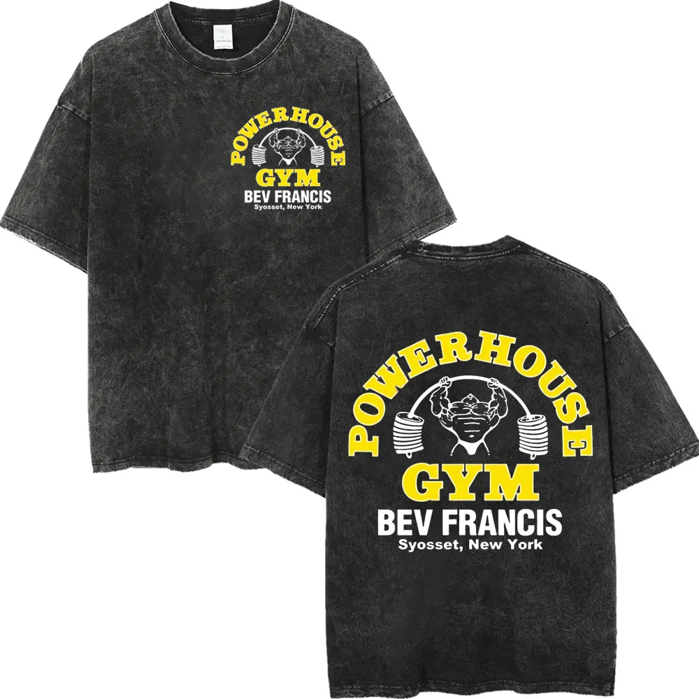 Фото Футболки с двусторонним принтом и логотипом Powerhouse Gym, модная потертая футболка в стиле ретро для мужчин и женщин, повседневные свободные хлопковые футболки №5