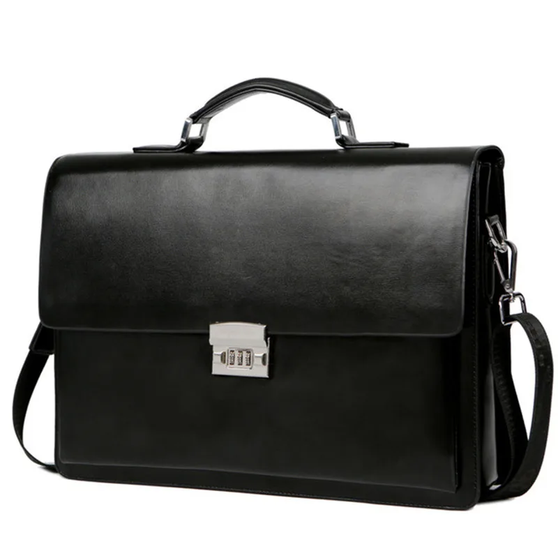 

Pu Briefcase Maletas Quality For High Fashion Bag Men's Bags Leather Office Lock Business Bags Men Design Male Shoulder