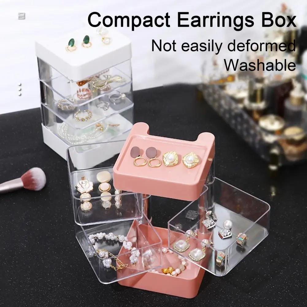 

Compact Earrings Box Multi-compartment Rotating Jewelry Storage Box Dustproof Transparent Organized Solution for Earrings