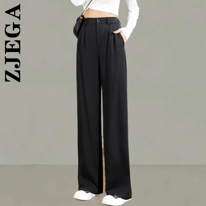 

Zjega Trousers New Pants Women All-Match Korean For Women Straight Chic Bottoms Soft Pant Hip Elegant Clothes Female