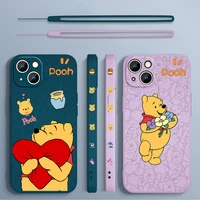 disney cute pooh bear cover for apple iphone 13 12 11 pro max mini xs xr x 8 7 6s 6 plus liquid left rope phone case capa