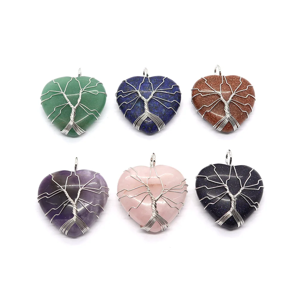 

Natural Stone Heart Shape Crystal Agate Winding Pendant 30x37mm Charm Opal Making Jewelry DIY Necklace Earring Women Accessories
