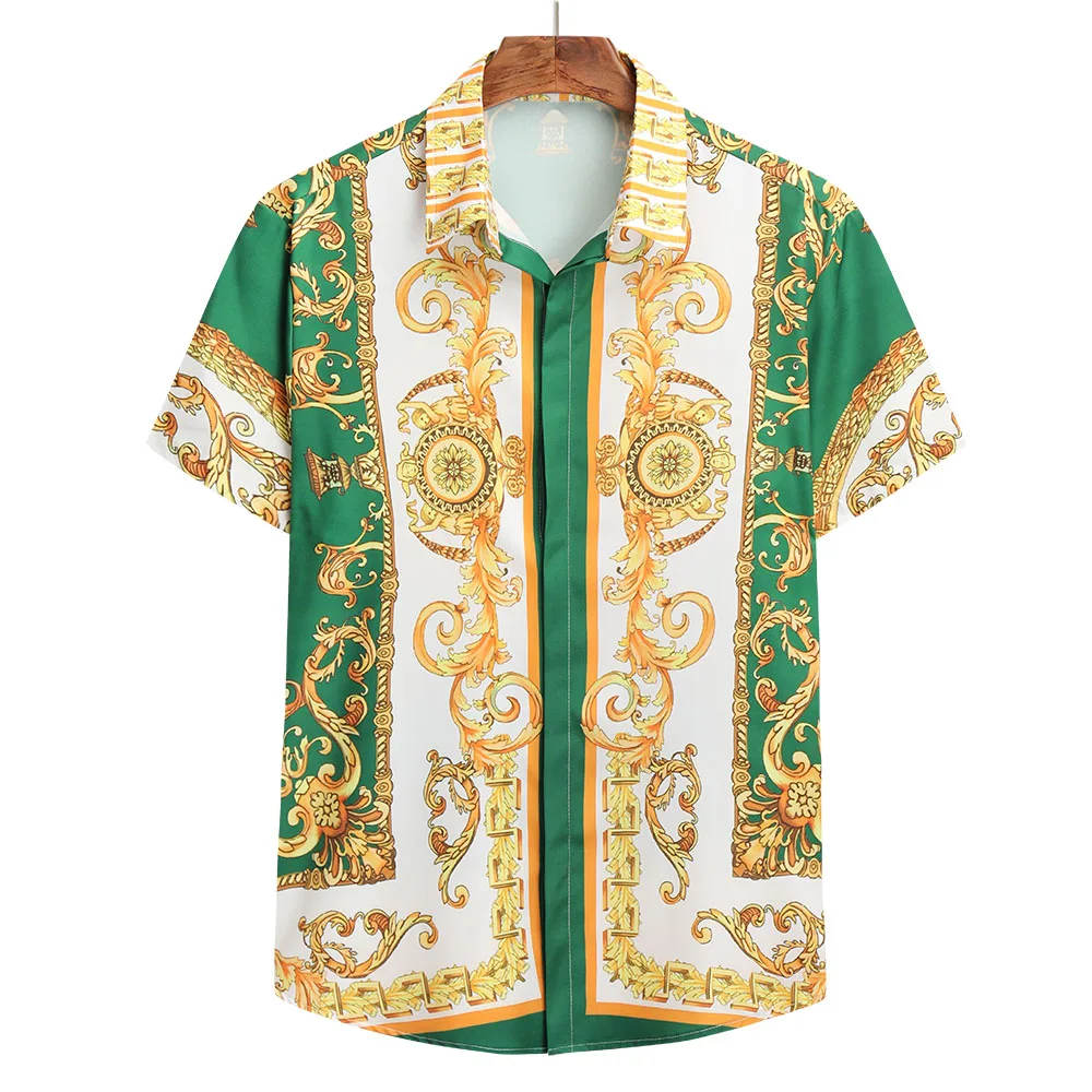 Bababuy Men's Luxury Royal Shirt Casual Slim Fit Short Sleeve Paisley Print Shirt Camisa Social Masculina Manga Longa Prom Shirt