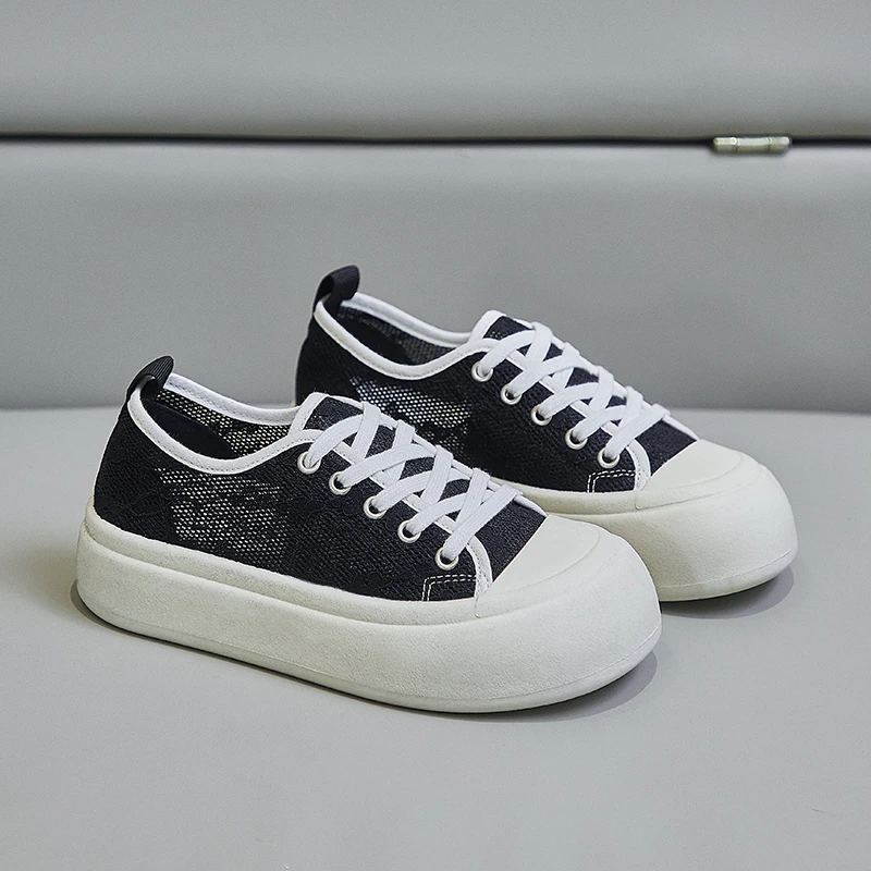 

Женские сетчатые туфли, однотонные дышащие туфли на шнуровке и толстой подошве, водонепроницаемые удобные туфли на плоской платформе, лето 2023