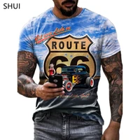 summer new fashion vintage 66 letter print o neck route 66 short sleeve t shirt oversized loose breathable mens