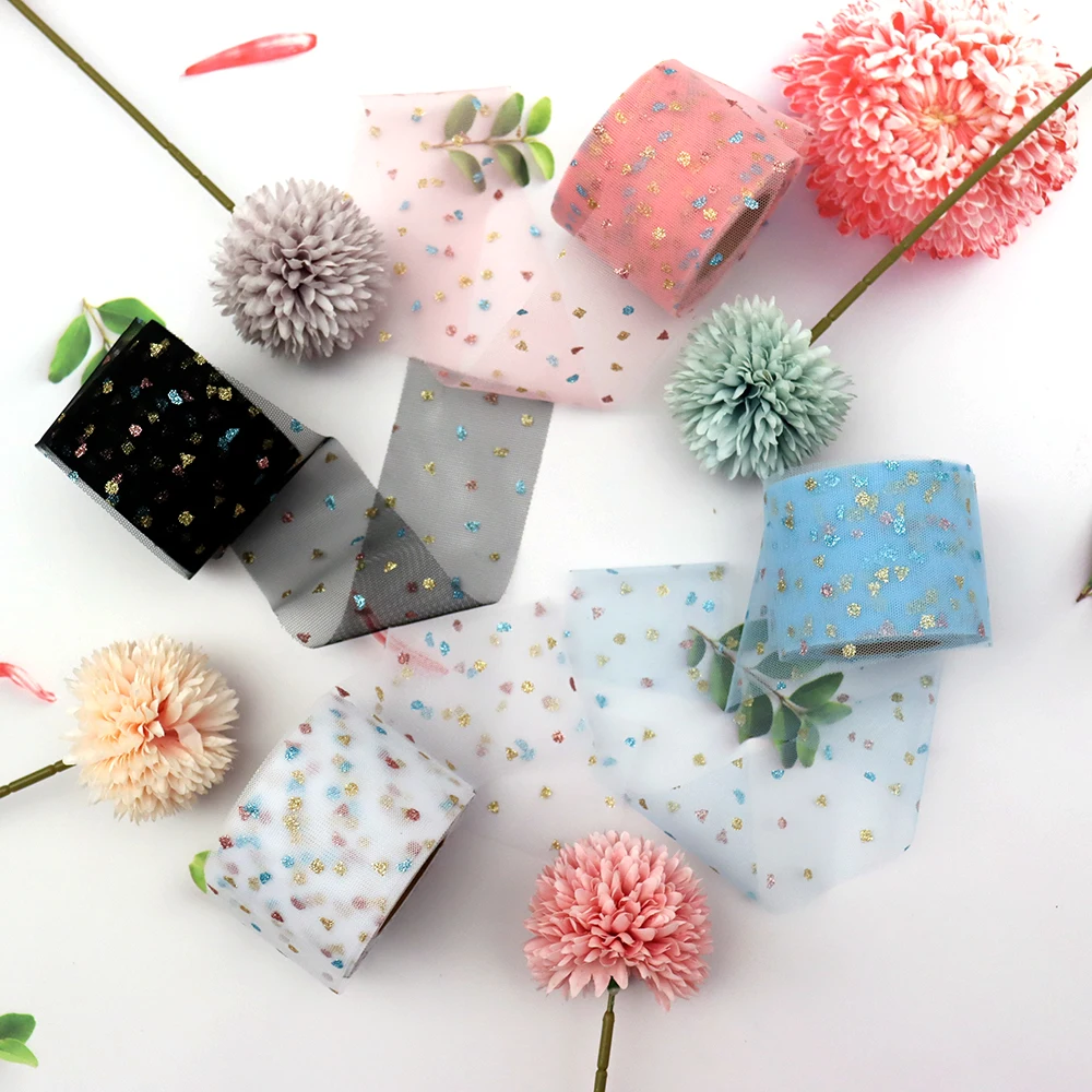 

6Cm 25Yards Sparkling Tulle Satin Ribbon Roll Colorful Paper Scrap Sequin Mesh Stripe DIY Headband Bow Birthday Party Decoration