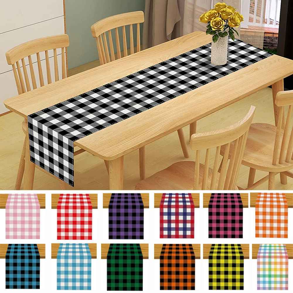 

Black and White Checkered Table Runner Decorated Nordic Home Linen Plaid Table Cloth Christmas Wedding Home Table Decoration