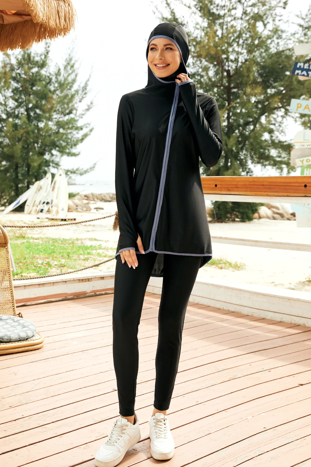 

Новый простой и яркий купальник из двух частей, консервативная облегающая пляжная одежда, Мусульманский купальник для морского спа