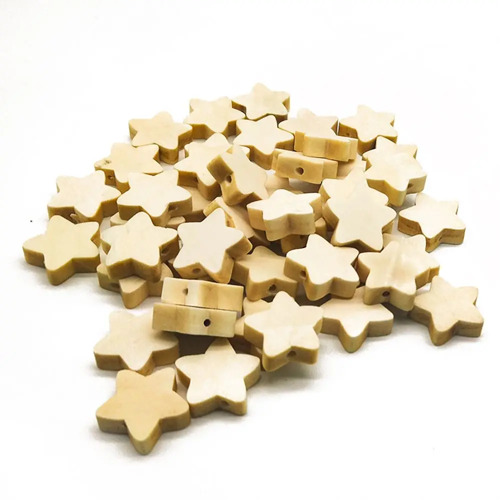 

50pcs Heart Star Wooden Blocks Kids Educational Toys Bracelet Necklace Accessories Beads for Children Boys Girls Art Craft Gifts
