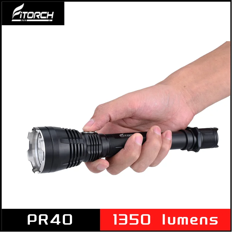 Fitorch PR40 LED Flashlight 1200Lumens Rechargeable CREE XP-L 4 Brightness Modes 2 Signal Modes Torch Included 2 X 18650 Battery