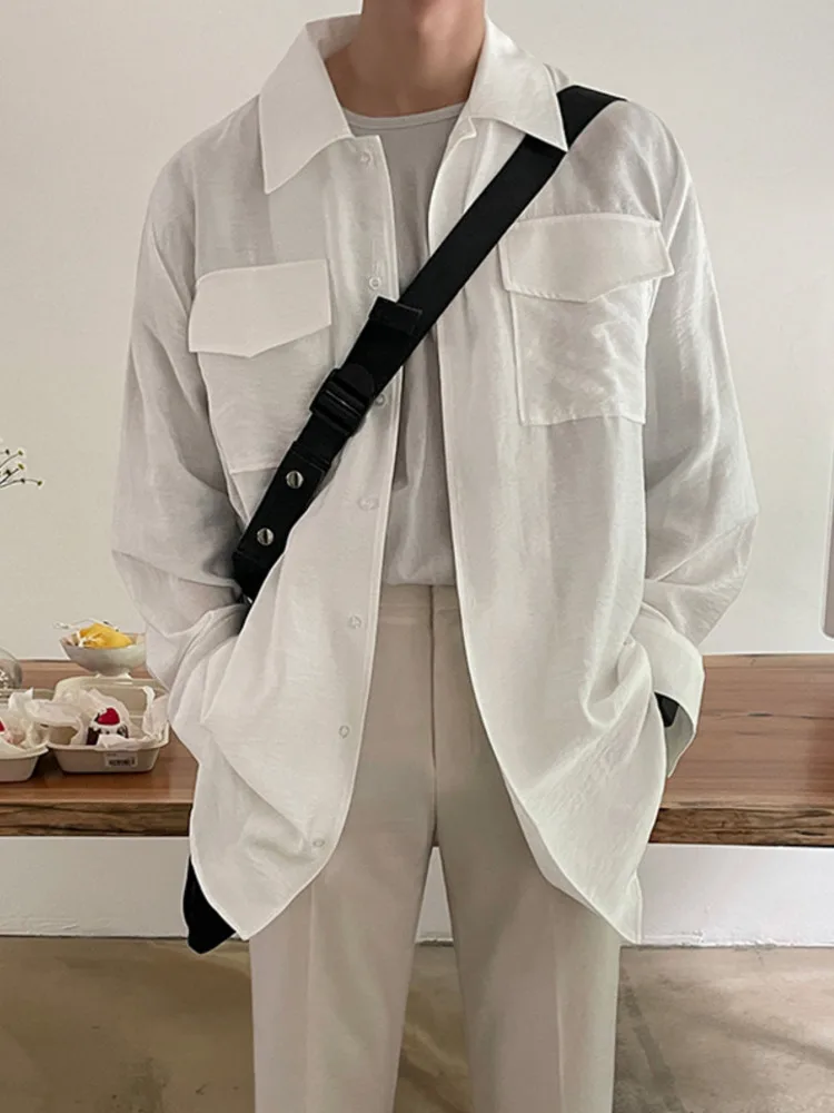 

Мужская Однотонная рубашка с отложным воротником и длинным рукавом