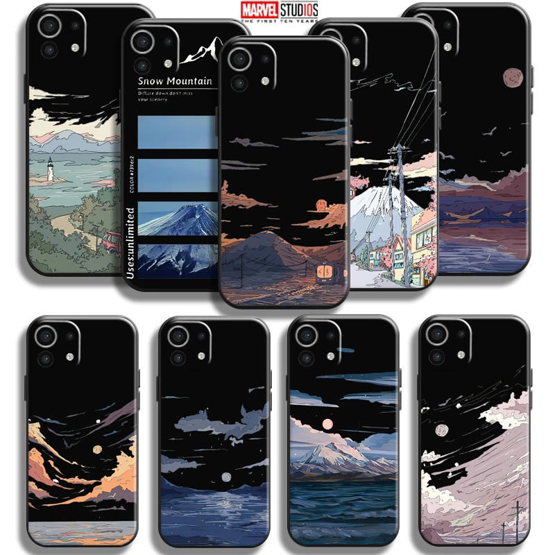 

Hand Painting Landscape Phone Case For Xiaomi Mi 11 11 Lite 5G Funda Back Soft Silicone Cover Liquid Silicon