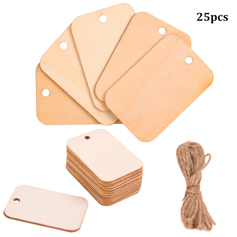 

25pcs Wood Slice Gift Tags Blank Nature Wood Slice Hanging Label With Rope for Wedding Birthday Party Decor DIY Gift Crafts