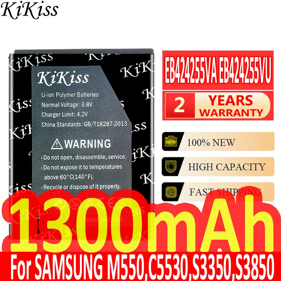 

KiKiss 1300mAh Battery EB424255VA EB424255VU for Samsung C5530,S3350,S3850,S5220,S5222, T359,T369,T379,T479,T559,T669 Battery
