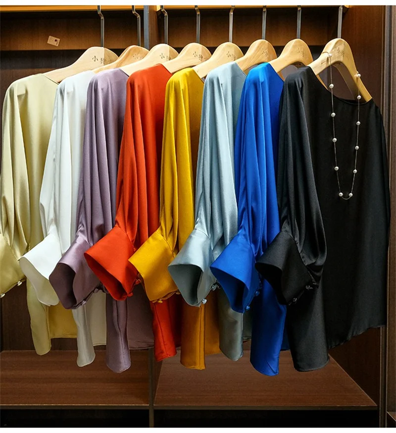 

Женская блузка из искусственного шелка, элегантная офисная блузка с вырезом лодочкой и рукавами-фонариками из уксусной кислоты, весна