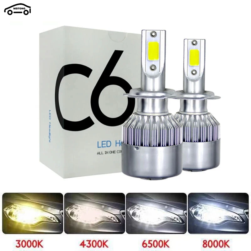 C6 H1 H3 Led Headlight Bulbs H7 LED Car Lights H4 880 H11 FOG HB3 9005 HB4 9006 H13 6000K 72W 12V 7200LM Auto Headlamps