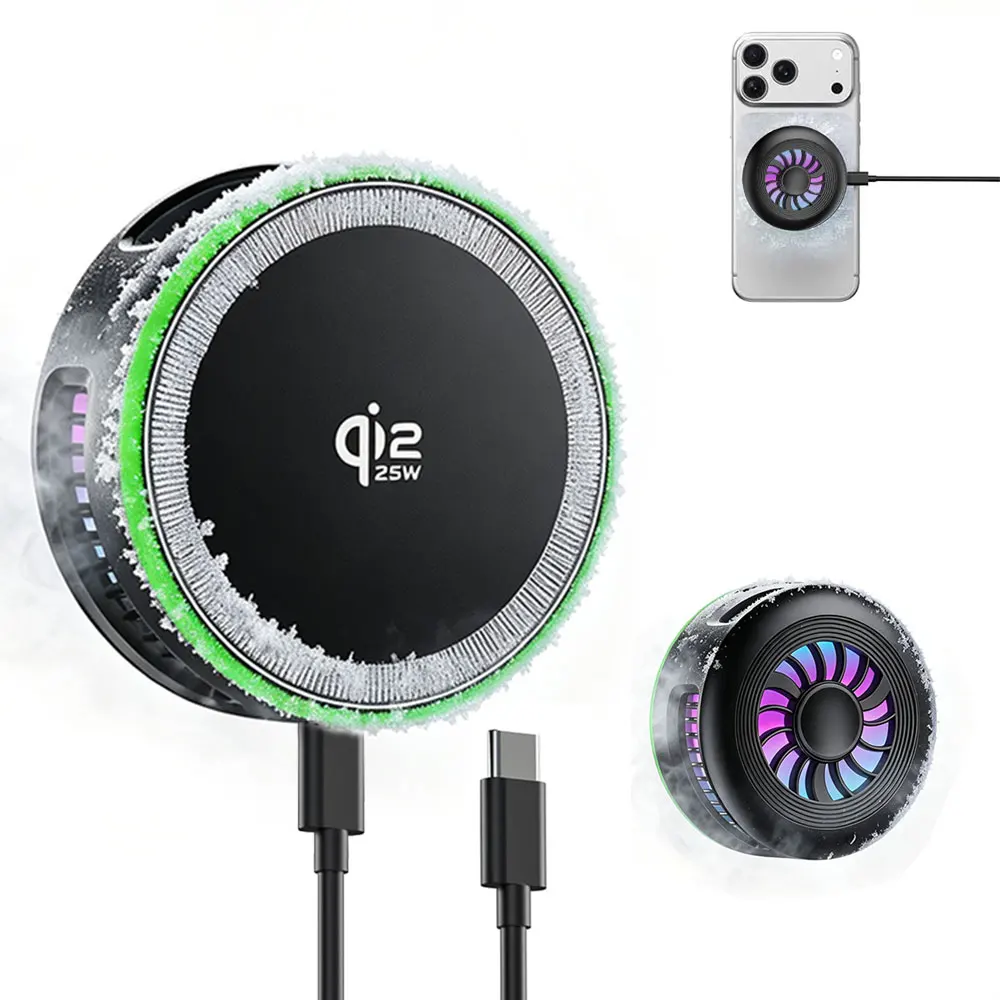 Фото Беспроводное зарядное устройство Qi2.2 25W с магнитной быстрой зарядкой и полупроводниковым охлаждением для игр/домашнего использования, предотвращающее перегрев для iPhone 17~12 №1