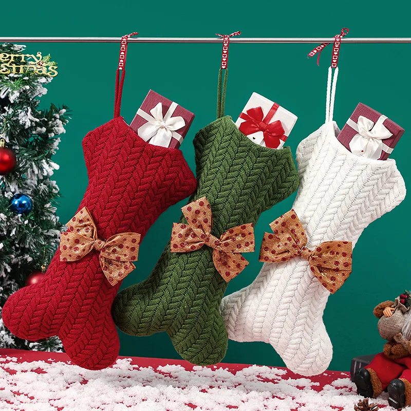 

Christmas Stocking Large Bone Xmas Gift Bags Fireplace Decoration Bag New Year Candy Holder Christmas Decor for Home