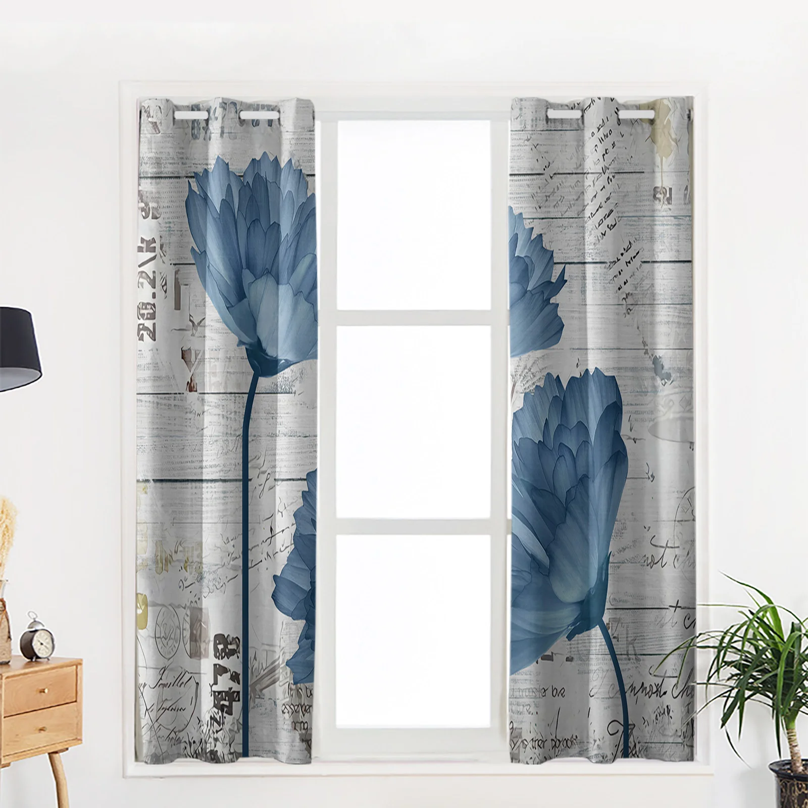 Винтажные шторы в стиле ретро с изображением цветов растений зерна дерева