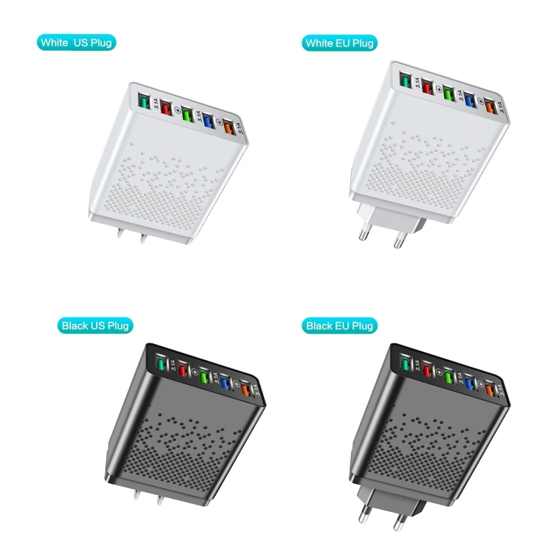 

5 Ports Wall Charger for Phones EU/US Plug Charging Block Brick Power Adapter