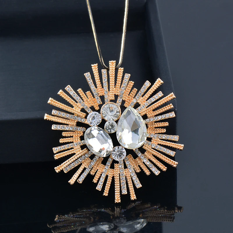 

LEEKER Vintage Oval Gold Color Flower Pendant Long Necklace For Women Cubic Zirconia Chain Accessories jewelry 2022 040 LK2