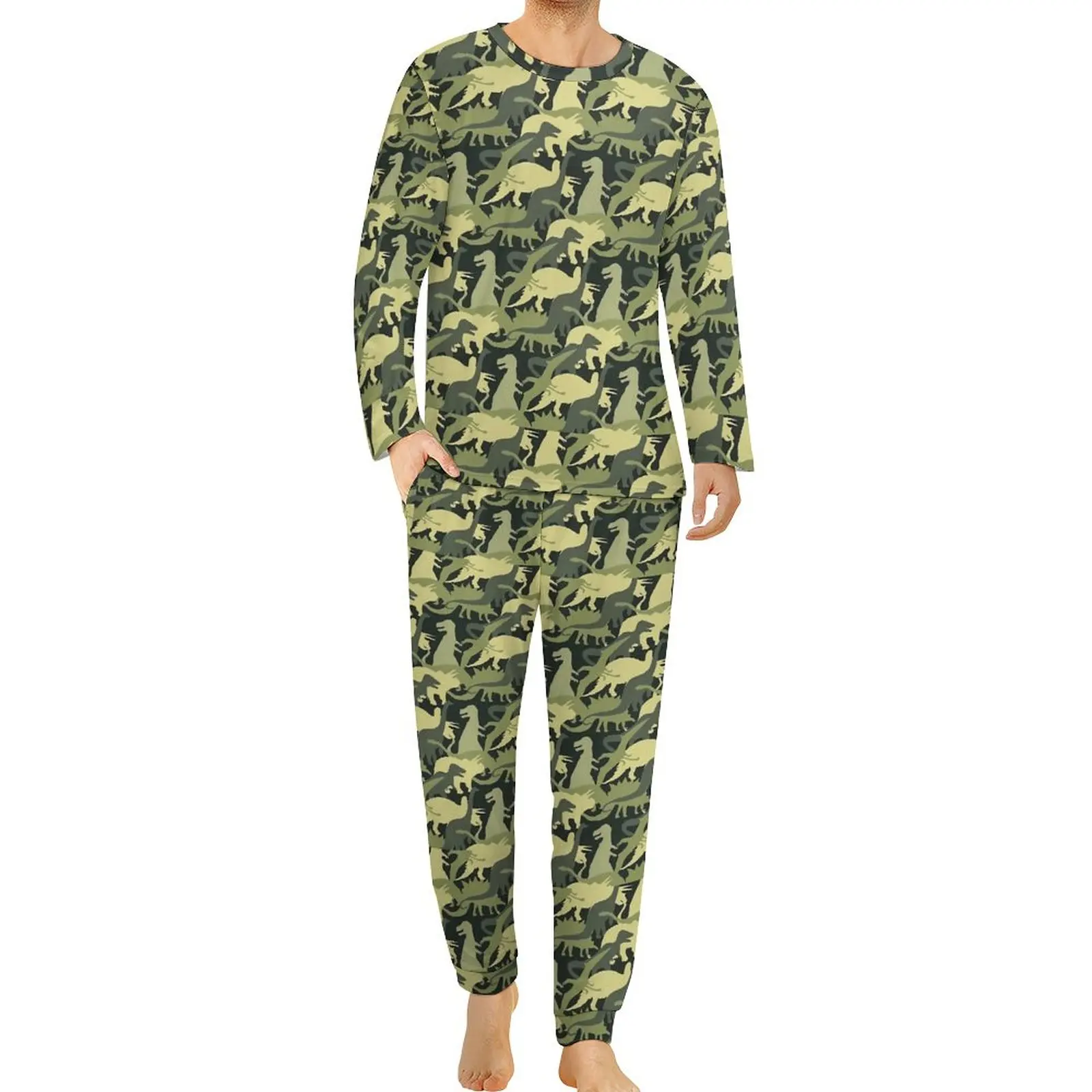 

Камуфляжная пижама в виде динозавра с длинным рукавом, абстрактные животные, 2 предмета, пижамные комплекты для спальни, осенний мужской дизайн, кавайная Ночная рубашка большого размера