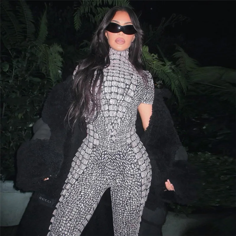 European And American Style 2023 Summer New Women's Fashion Print Slim Fit Wrap Bottom Jumpsuit