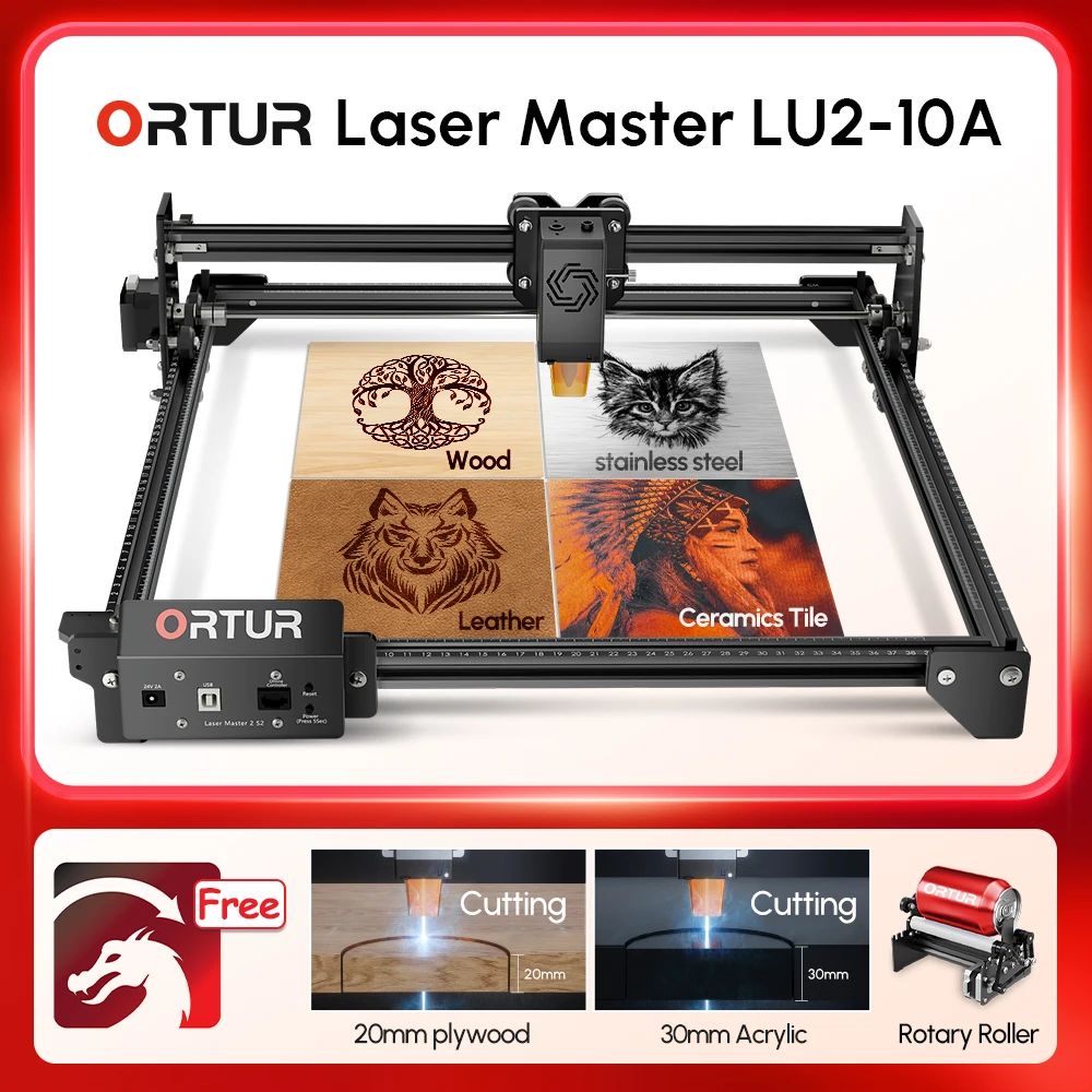 

ORTUR S2 10W Laser Engraving Cutting Machine With LigthBurn Rotary Roller 39*41cm Powerful Cnc Wood Woodworking Cutter Engraver