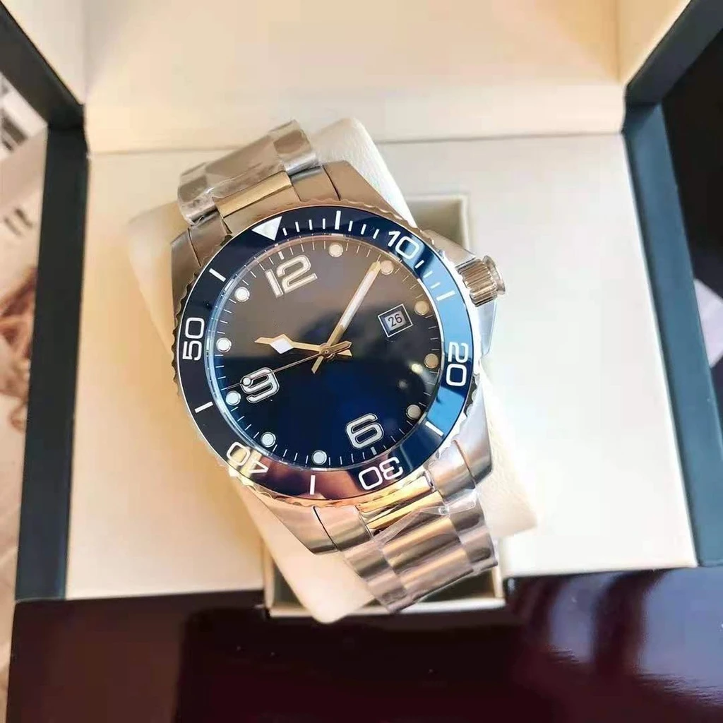 

Классические часы с сапфировым стальным ремешком, Синяя Керамическая рамка, автоматический механический самодвигающийся механизм