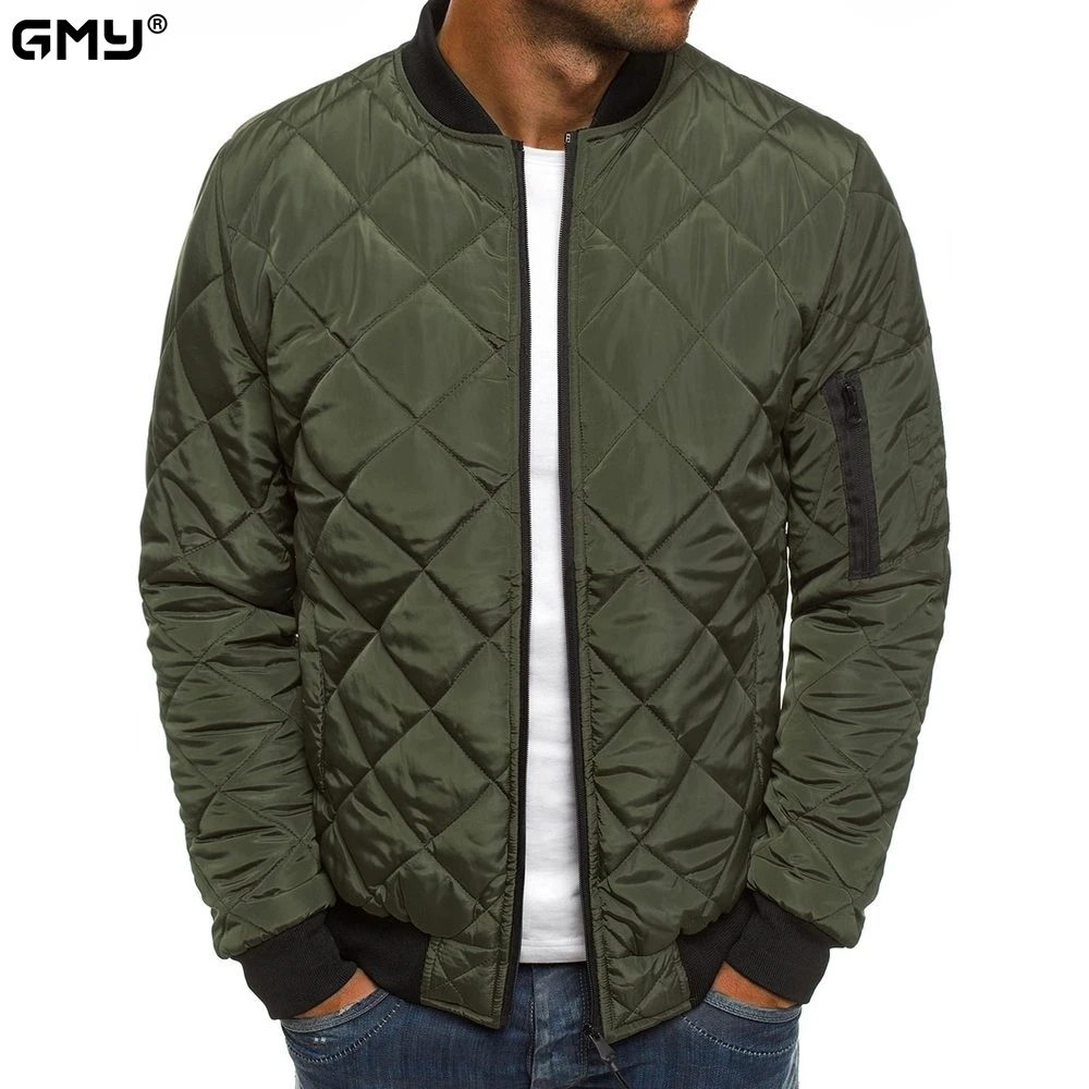 

Men's Solid Color Jacket, Cotton Jacket, Diamond Checkered Seam, Thickened Standing Collar, Cotton Jacket, Winter Warm Coat