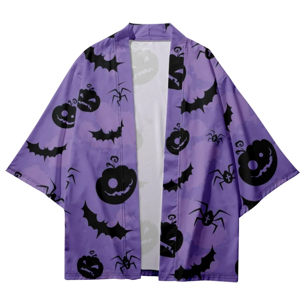 

Cartoon Halloween Printed Japanese Cosplay Yukata Couple Women Men Kimono Cardigan Beach Shorts Casual Asian Clothes Harajuku