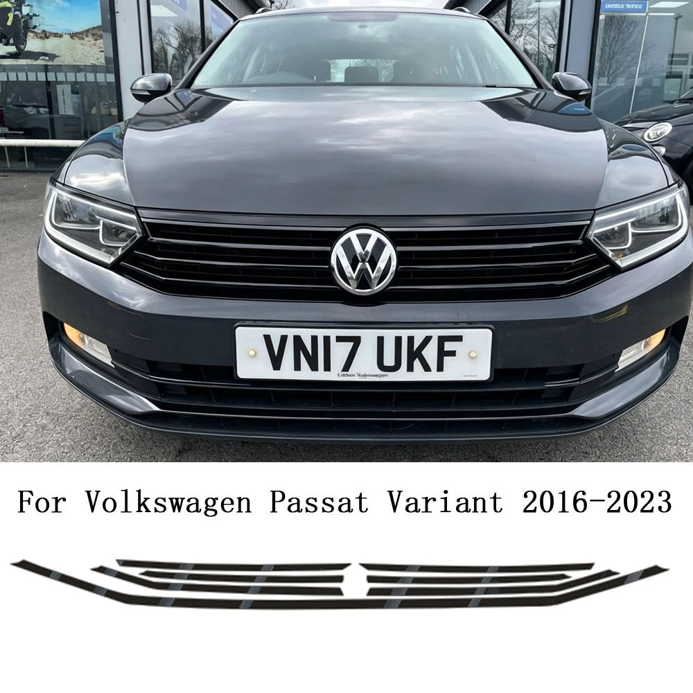 Фото Глянцевая черная пленка для решетки радиатора (хром-декаль) для Volkswagen Passat Variant 2016-2023, защитная наклейка на переднюю решетку, автомобильный декор №1