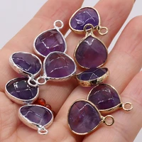 wholesale4pc natural stone amethyst gold plated silver rim pendant for jewelry makingdiy necklace earring accessories charm gift