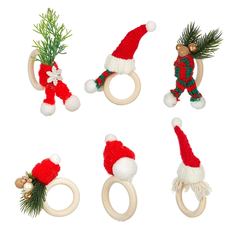 6 шт. пряжки для салфеток из сосновой шишки с золотой бусиной рождественские