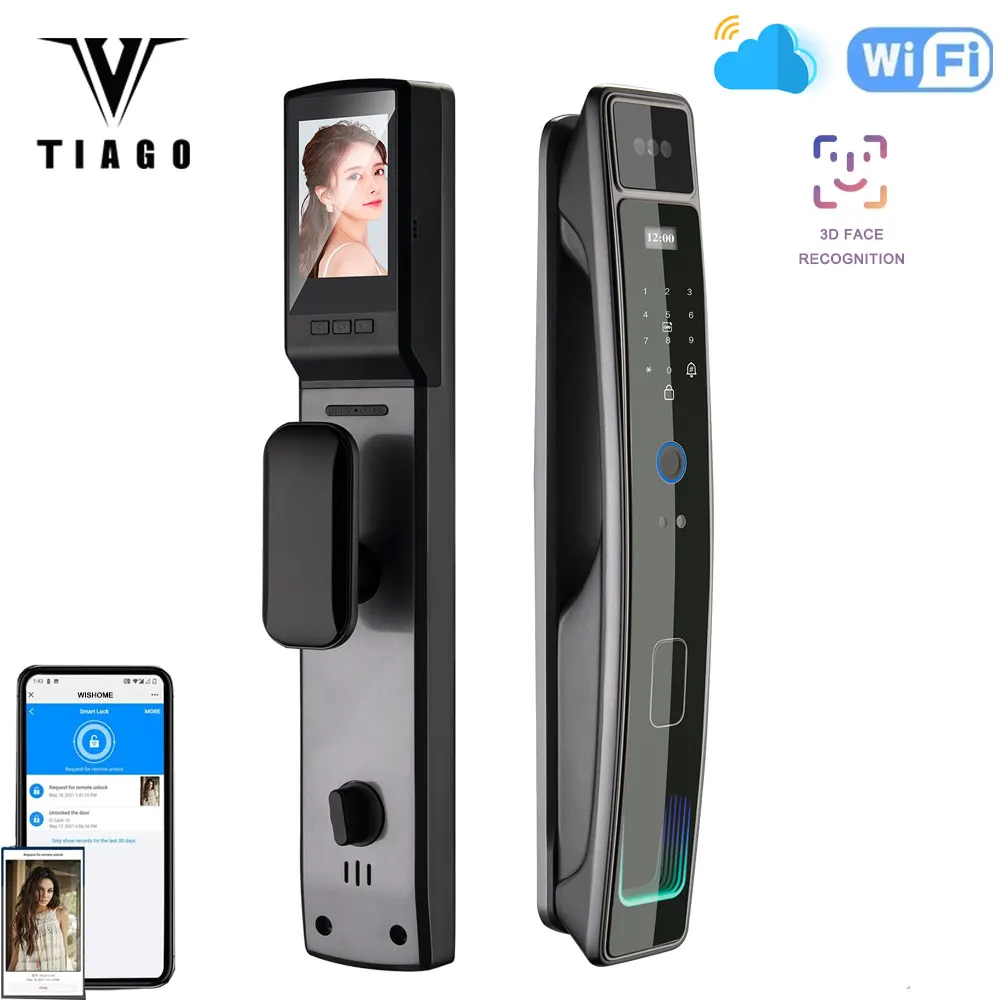 

TIAGO R5 WIFI APP 3D Face Recognition Smart Lock Fingerprint Biometric Card Key Digital Lock Home Smart Door Lock