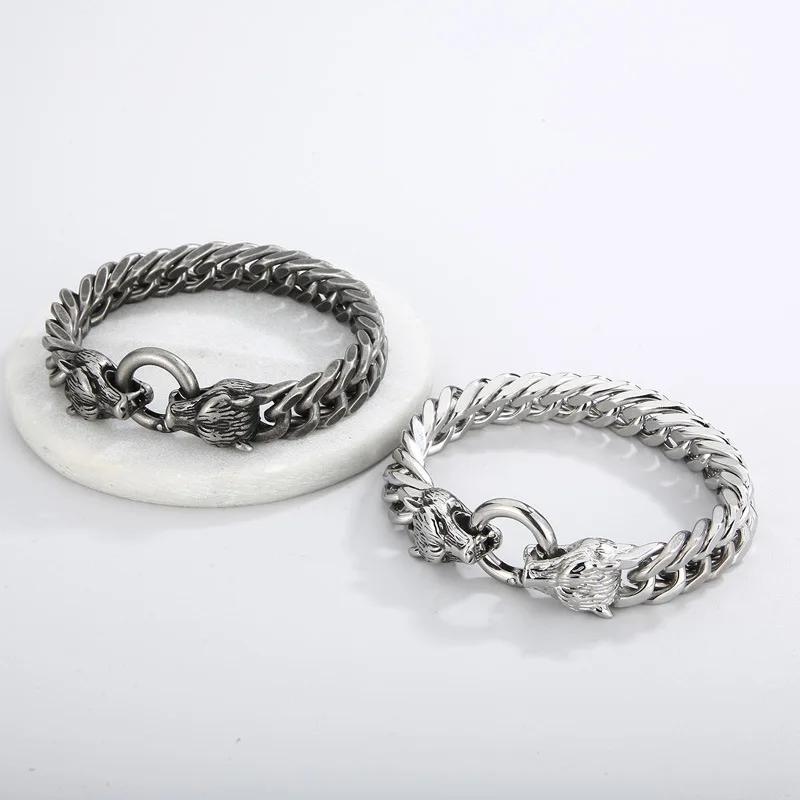 12 мм браслет в стиле панк ретро золотого цвета с головой волка викингов мужской